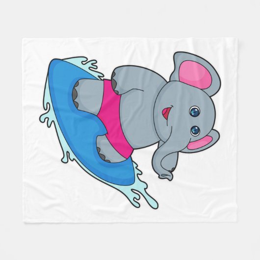 Elephant as Surfer with Surfboard Fleecedecke (Vorderseite (Horizontal))
