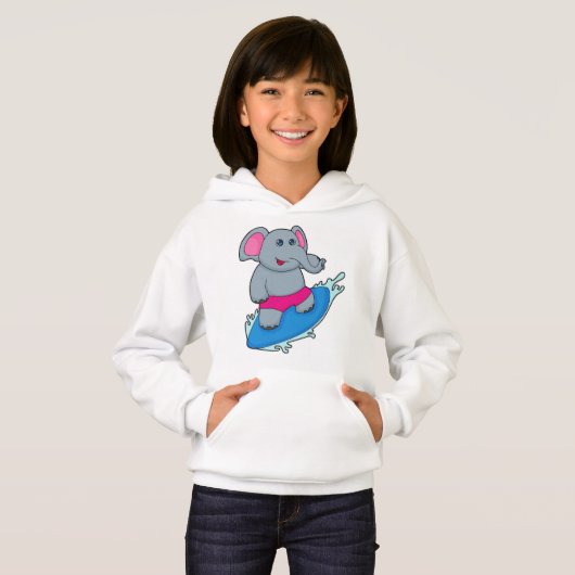 Elephant as Surfer with Surfboard Hoodie (Vorne ganz)
