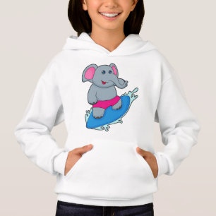 Elephant as Surfer with Surfboard Hoodie