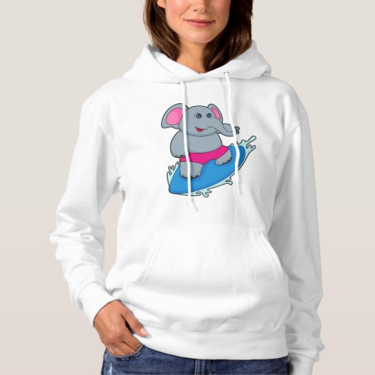 Elephant as Surfer with Surfboard Hoodie (Vorderseite)