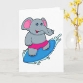 Elephant as Surfer with Surfboard Karte (Gelbe Blume)
