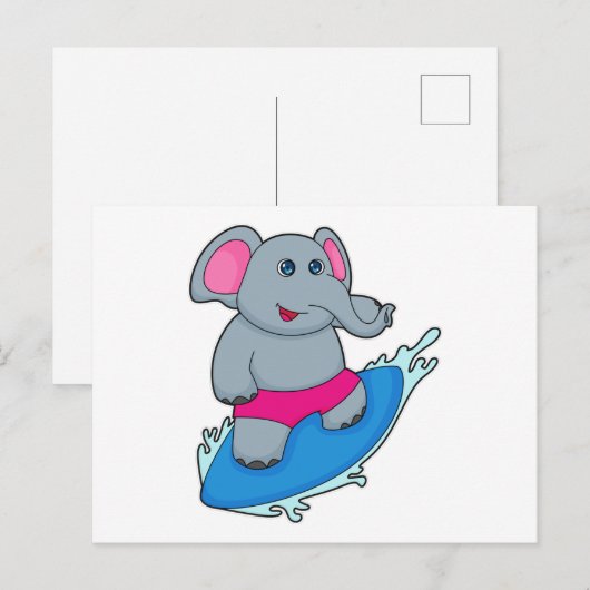 Elephant as Surfer with Surfboard Postkarte (Vorne/Hinten)