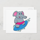 Elephant as Surfer with Surfboard Postkarte (Vorne/Hinten)