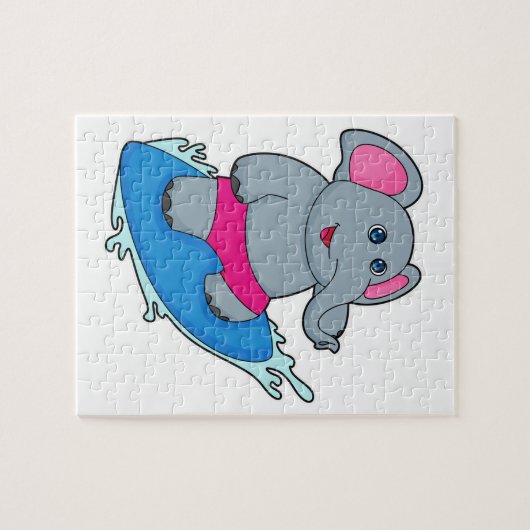 Elephant as Surfer with Surfboard Puzzle (Horizontal)