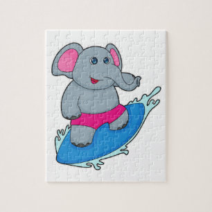 Elephant as Surfer with Surfboard Puzzle