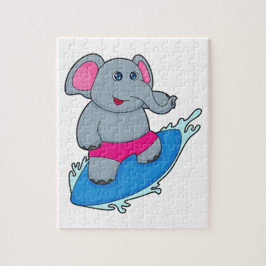 Elephant as Surfer with Surfboard Puzzle (Vertikal)