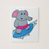 Elephant as Surfer with Surfboard Puzzle (Vertikal)