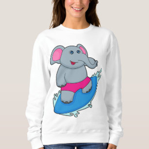 Elephant as Surfer with Surfboard Sweatshirt