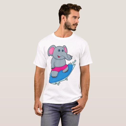 Elephant as Surfer with Surfboard T-Shirt (Vorne ganz)