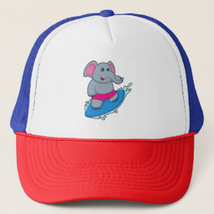 Elephant as Surfer with Surfboard Truckerkappe