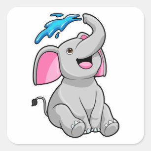 Elephant at Splash with Water Quadratischer Aufkleber