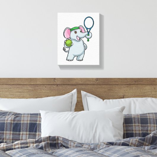 Elephant at Tennis with Tennis racket Leinwanddruck (Insitu (Schlafzimmer))