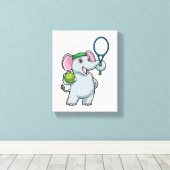 Elephant at Tennis with Tennis racket Leinwanddruck (Insitu (Holzboden))