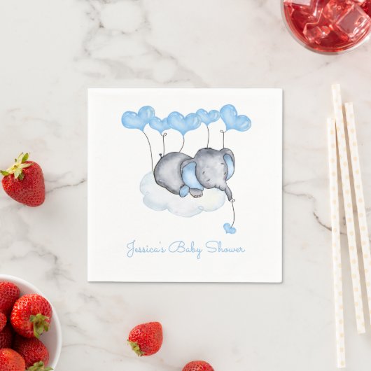 Elephant auf Cloud Blue Balloons Boy Baby Shower Serviette (Beispiel)