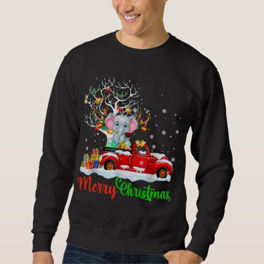 Elephant auf Red Truck Weihnachten Pajama Funny Xm Sweatshirt (Vorderseite)