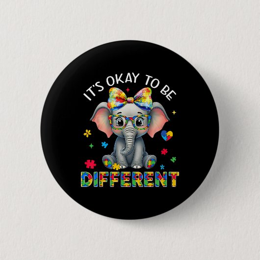 Elephant Autism Awareness It's Ok To Be Different  Button (Vorderseite)