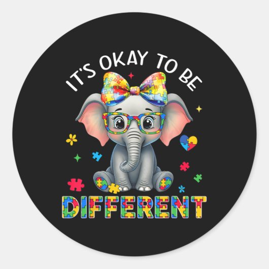 Elephant Autism Awareness It's Ok To Be Different  Runder Aufkleber (Vorderseite)