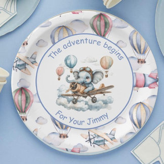 Elephant Aviator Baby Shower Paper Plates  Pappteller