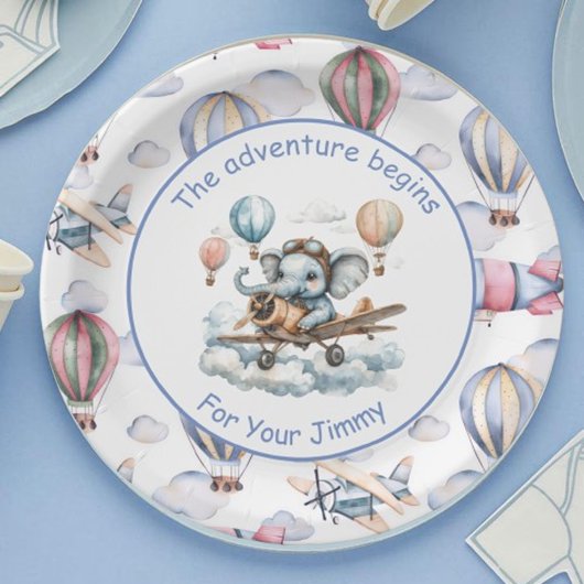 Elephant Aviator Baby Shower Paper Plates  Pappteller
