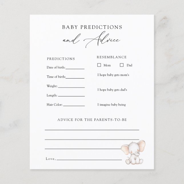 Elephant Baby Advice and Predictions Card (Vorderseite)