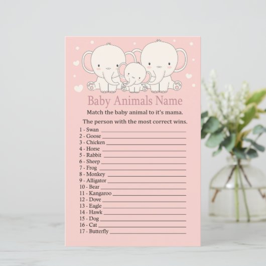 Elephant Baby Animals Name Game (Stehend Vorderseite)