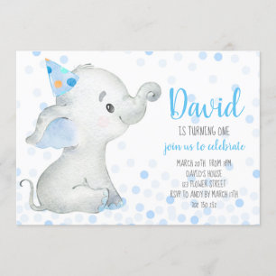 Elephant Baby Boy Blue Confetti Safari Einladung