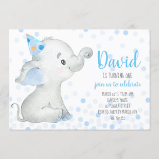 Elephant Baby Boy Blue Confetti Safari Jungle Einladung