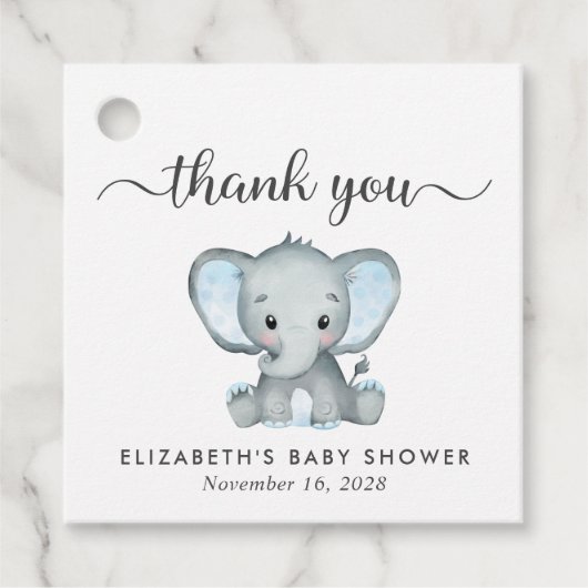 Elephant Baby Boy Dusche Vielen Dank Geschenkanhänger (Vorderseite)