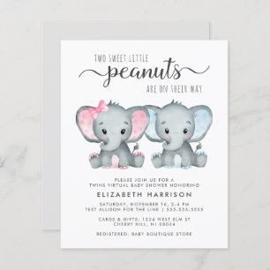 Elephant Baby Boy Girl Twins Virtual Showeinladung