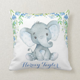 Elephant Baby Boy Kinderzimmer Pastel Blue Blumen Kissen