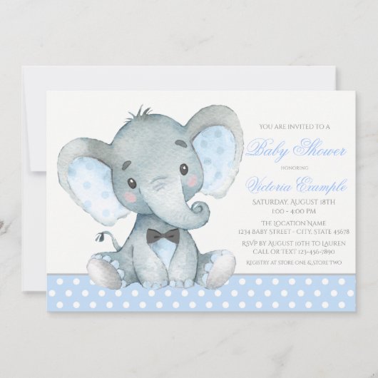 Elephant Baby Boy Shower Einladungen (Vorderseite)