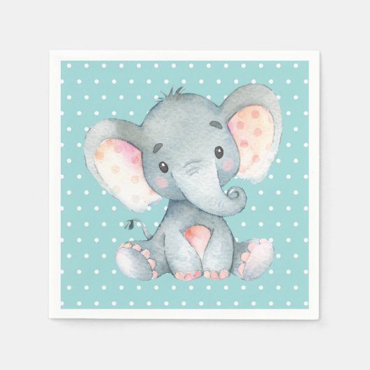 Elephant Baby Dusche Aqua Aquamarin Türkis Napkins Serviette (Vorderseite)