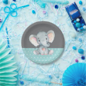 Elephant Baby Dusche Aqua Aquamarin Türkis und Gra Pappteller (Party)