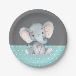 Elephant Baby Dusche Aqua Aquamarin Türkis und Gra Pappteller