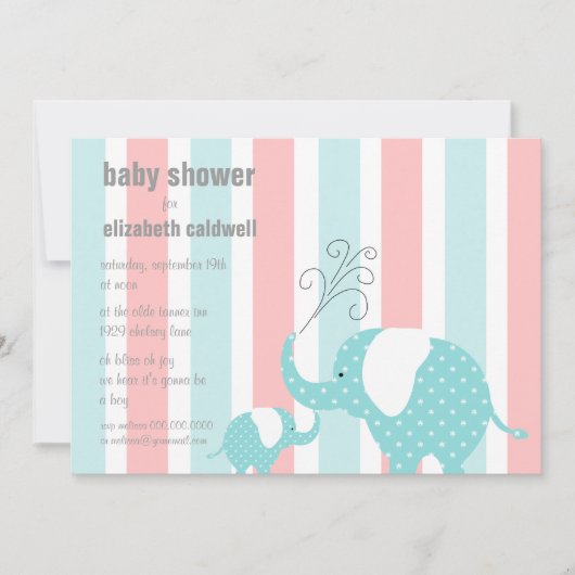 Elephant Baby Dusche - Aqua Einladung (Vorderseite)