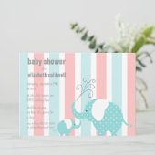 Elephant Baby Dusche - Aqua Einladung (Stehend Vorderseite)