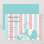 Elephant Baby Dusche - Aqua Einladung (Vorne/Hinten)