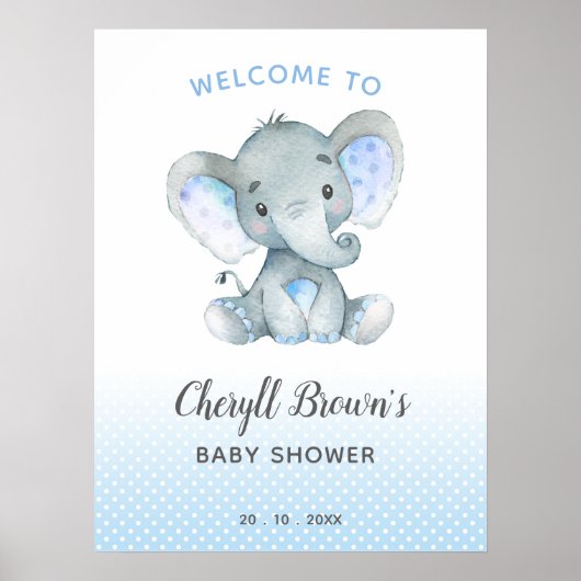 Elephant Baby Dusche Begrüßungszeichen Blue Boys P Poster (Vorne)