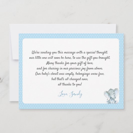 Elephant Baby Dusche Danke Karte (Rückseite)