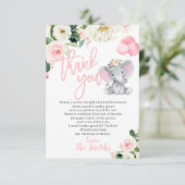 Elephant Baby Dusche Danke, Karten für ein Mädchen (Stehend Vorderseite)