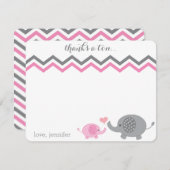 Elephant Baby Dusche Danke Pink Gray Zickzack Mitteilungskarte (Vorne/Hinten)