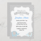 Elephant Baby Dusche Einladung Blau (Vorne/Hinten)