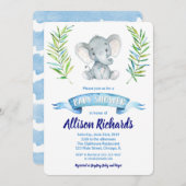 Elephant Baby Dusche Einladung für Junge Aquarell (Vorne/Hinten)