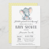 Elephant Baby Dusche Einladung Gelb und Grau (Vorne/Hinten)