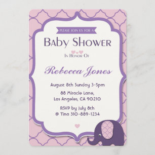 Elephant Baby Dusche Einladung Pink Lila Quatrefol