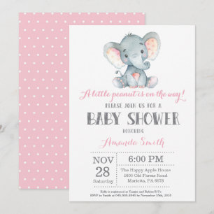 Elephant Baby Dusche Einladung Rosa und Grau