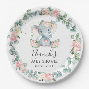 Elephant Baby Dusche Geburtstag Blumengarten Mädc Pappteller