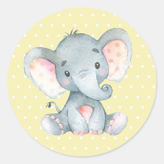 Elephant Baby Dusche gelb Runder Aufkleber (Vorderseite)