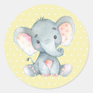 Elephant Baby Dusche gelb Runder Aufkleber