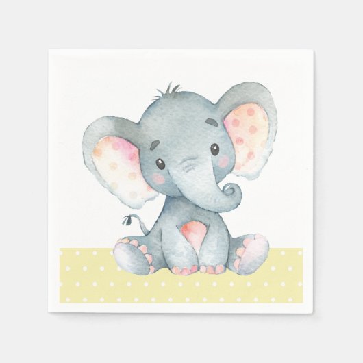 Elephant Baby Dusche Gelbe Napkins Serviette (Vorderseite)